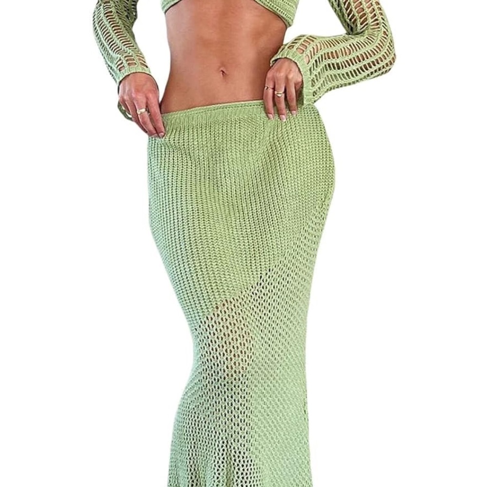Sage Green Knit Women's Skirt Set